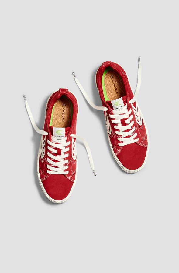 CATIBA PRO Low Samba Red Suede and Canvas Contrast Thread Ivory Logo Sneaker Men - Image 11