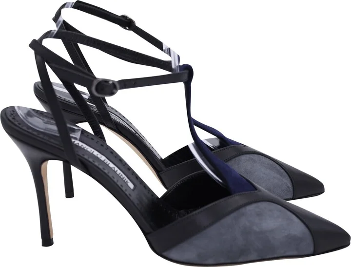 Catillo Color-Block Sling Back Pumps in Grey and Blue Suede