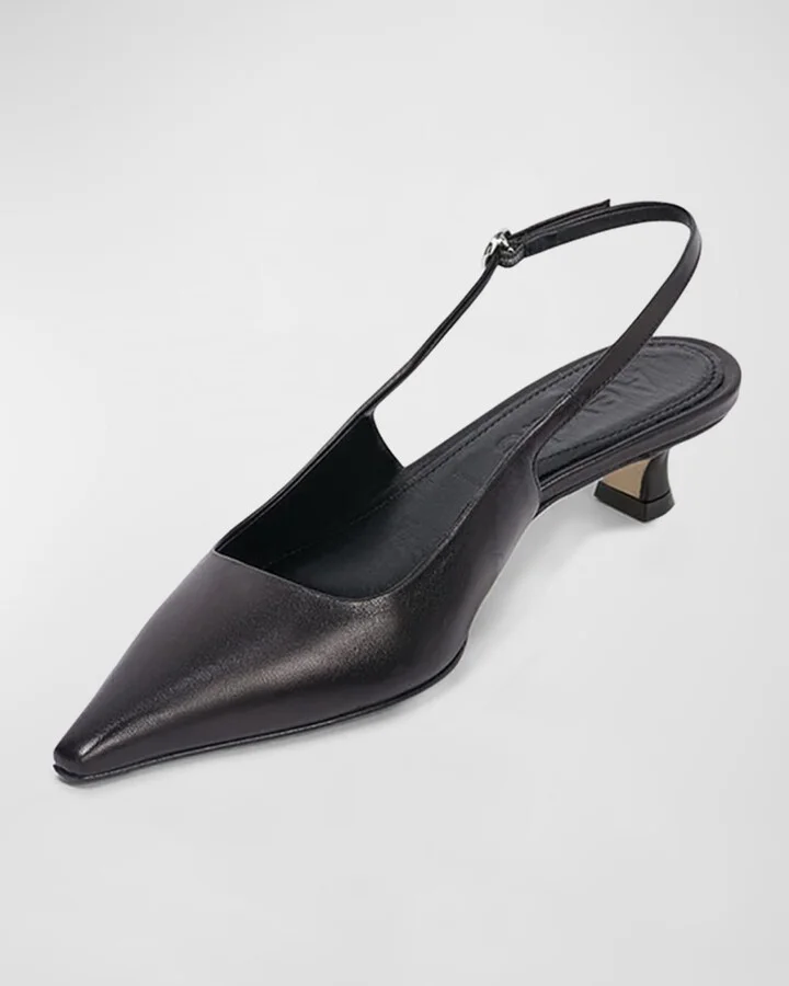 Catrina Leather Kitten-Heel Slingback Pumps - Image 5