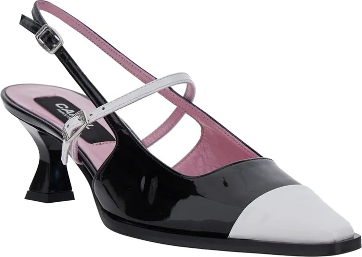 'cecile' Black Slingback Pumps With Contrasting Toe And Sculpted Heel In Leather Woman - Image 2