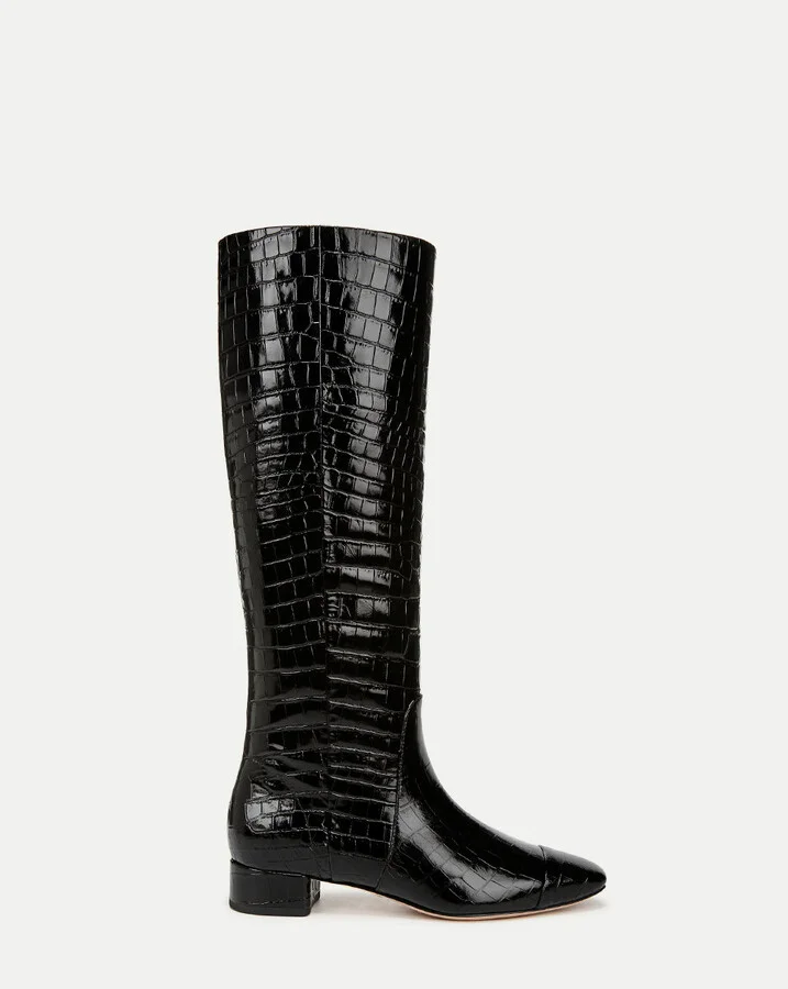 Cecile Croc-Embossed Tall Boot Wide-Calf