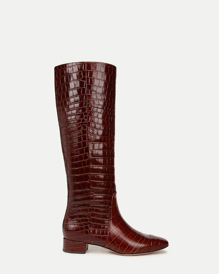 Cecile Croc-Embossed Tall Boot Wide-Calf