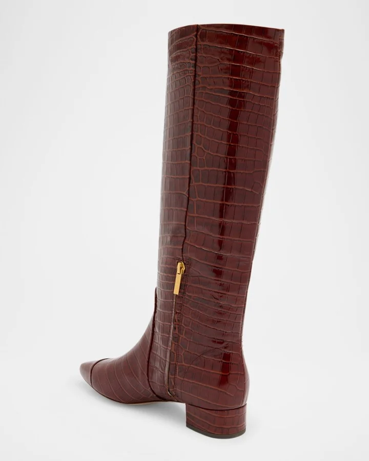 Cecile Croco Square-Toe Knee Boots - Image 2