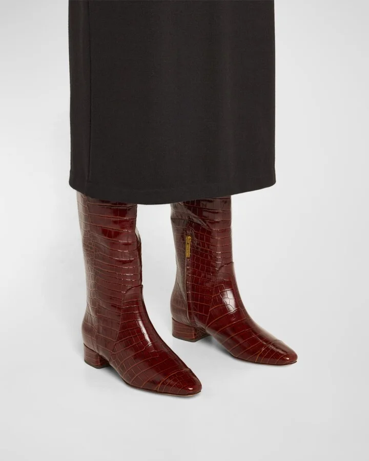 Cecile Croco Square-Toe Knee Boots - Image 3