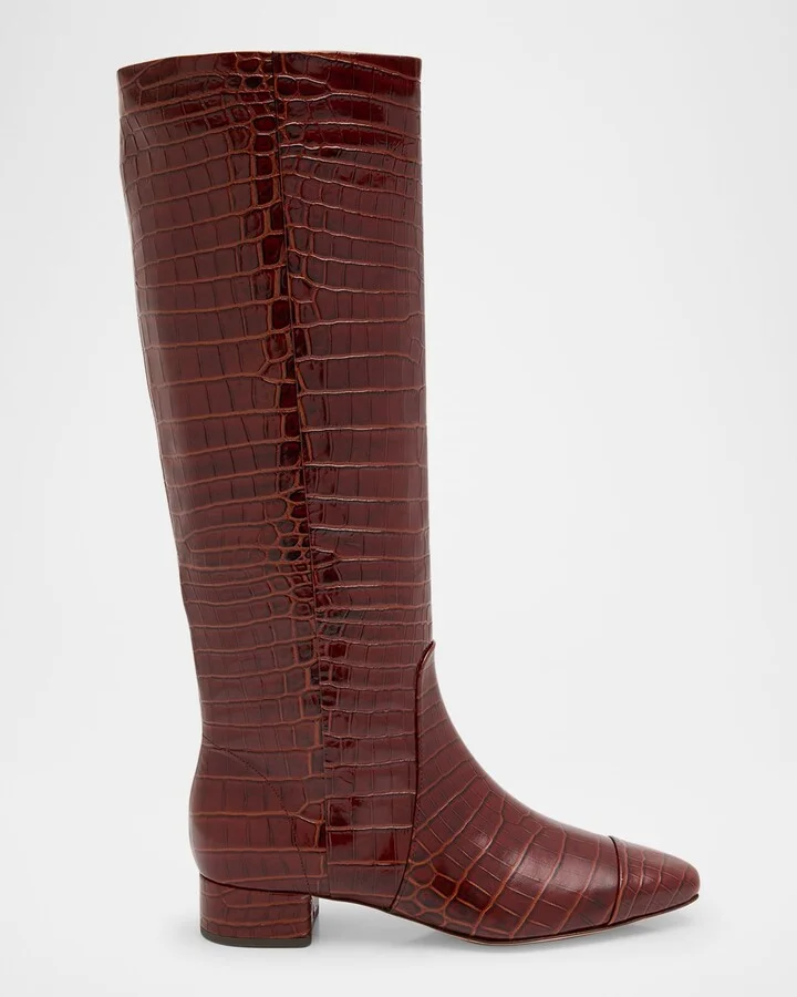 Cecile Croco Square-Toe Knee Boots