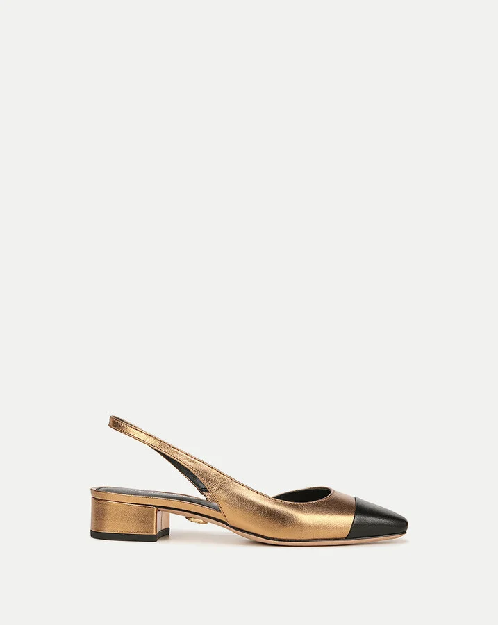 Cecile Leather Cap-Toe Slingback Gold Black
