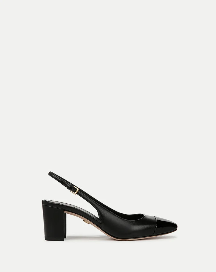 Cecile Leather Cap-Toe Slingback Pump Black Black