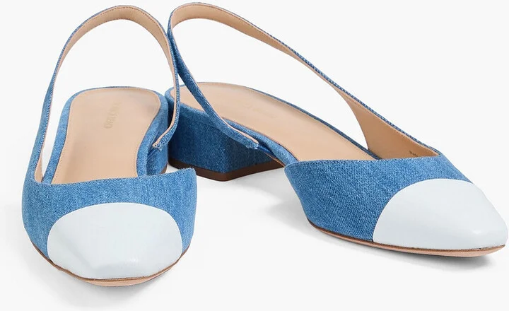Cecile leather-trimmed denim slingback flats - Image 2