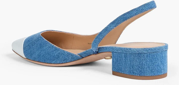 Cecile leather-trimmed denim slingback flats - Image 3