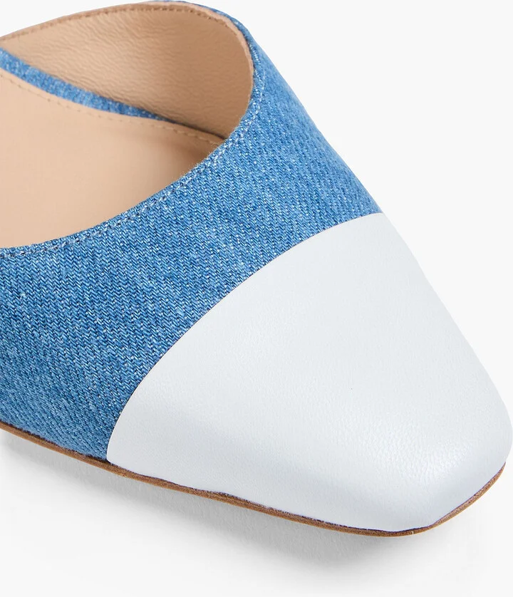 Cecile leather-trimmed denim slingback flats - Image 4