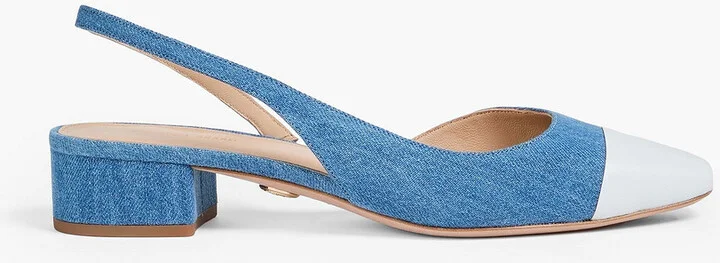 Cecile leather-trimmed denim slingback flats