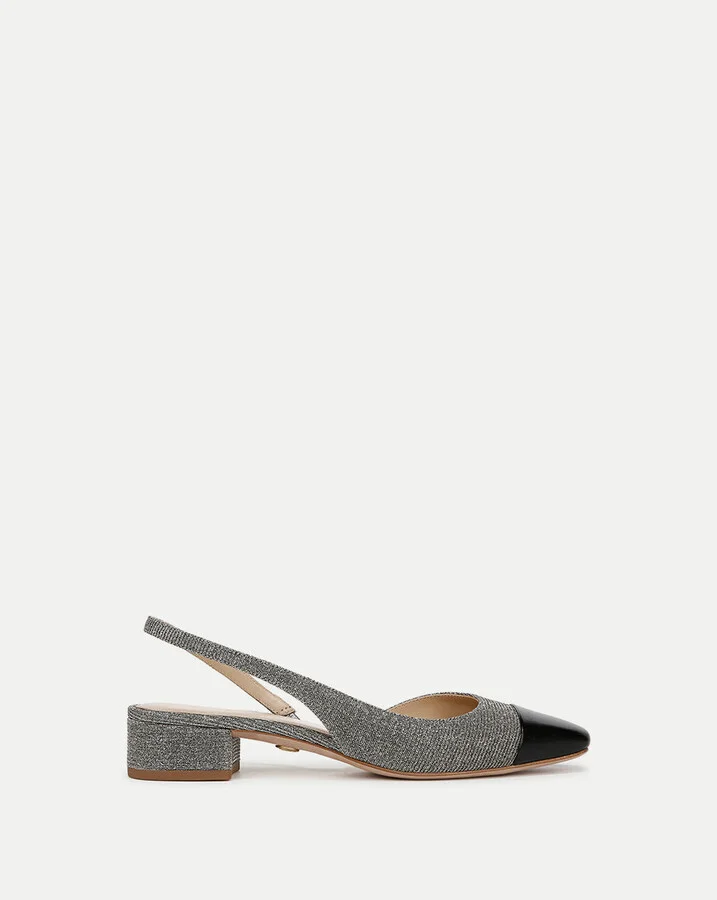 Cecile Lurex Cap-Toe Slingback Silver Lurex Black