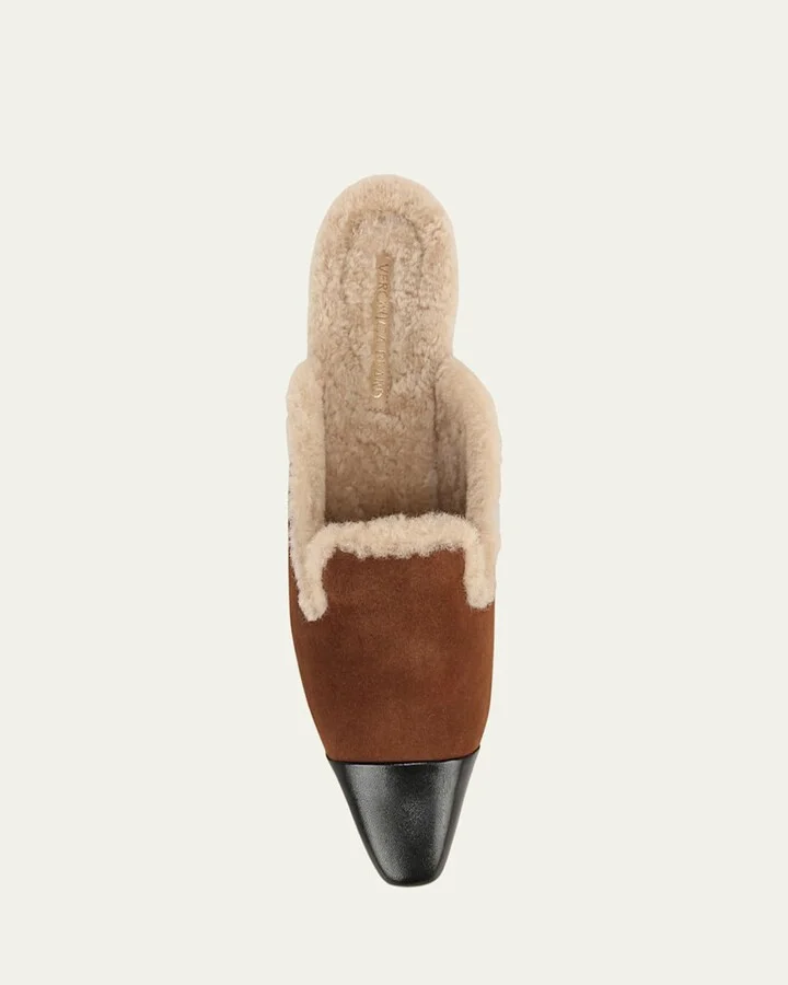 Cecile Suede Shearling Cap-Toe Mules - Image 4