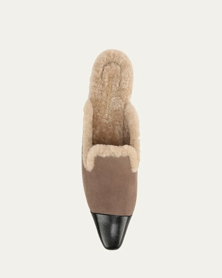 Cecile Suede Shearling Cap-Toe Mules - Image 6