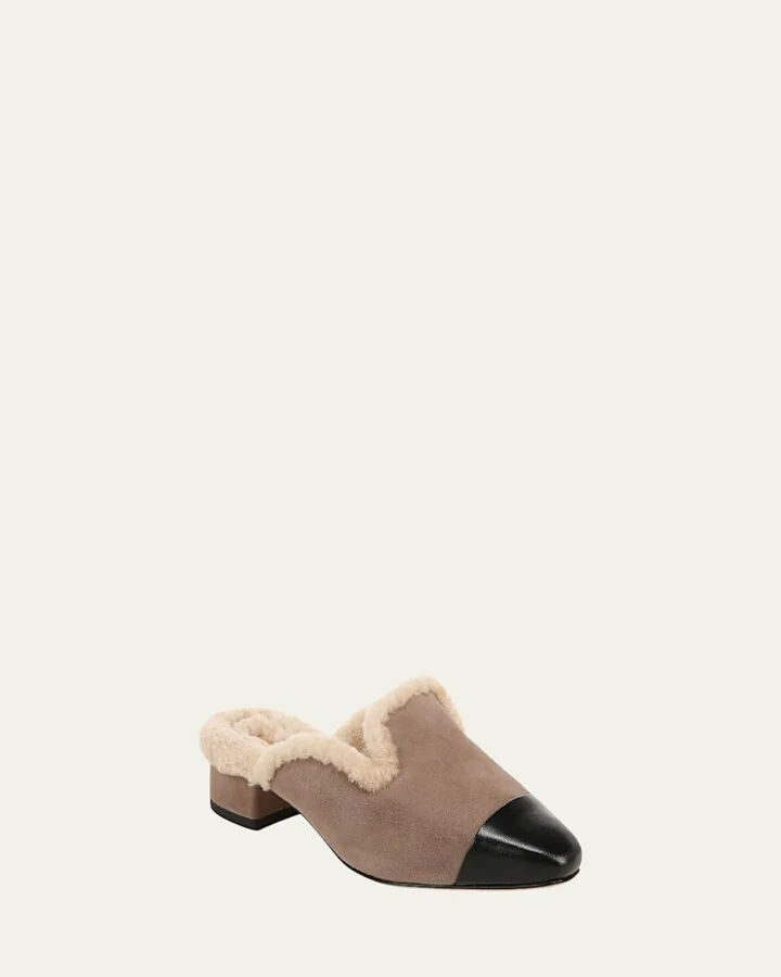 Cecile Suede Shearling Cap-Toe Mules - Image 7