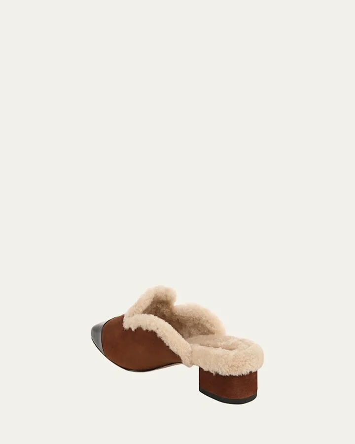 Cecile Suede Shearling Cap-Toe Mules - Image 8