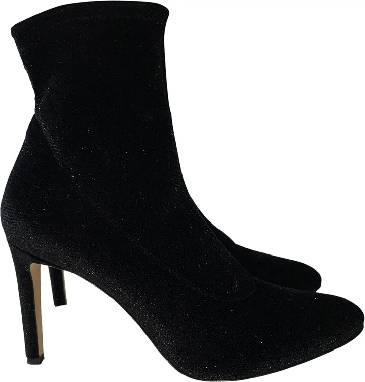 Celeste Ankle Booties in Black Glitter Velvet