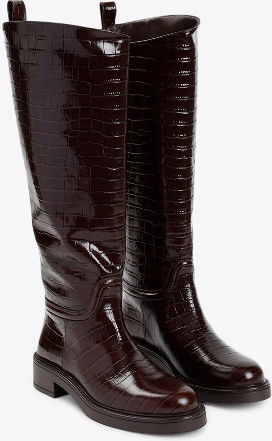 Celia Riding Boots in Croc-Embossed Leather - Image 2