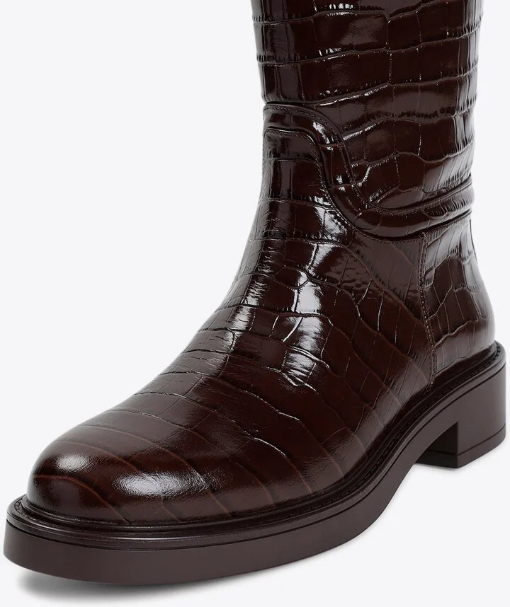 Celia Riding Boots in Croc-Embossed Leather - Image 3