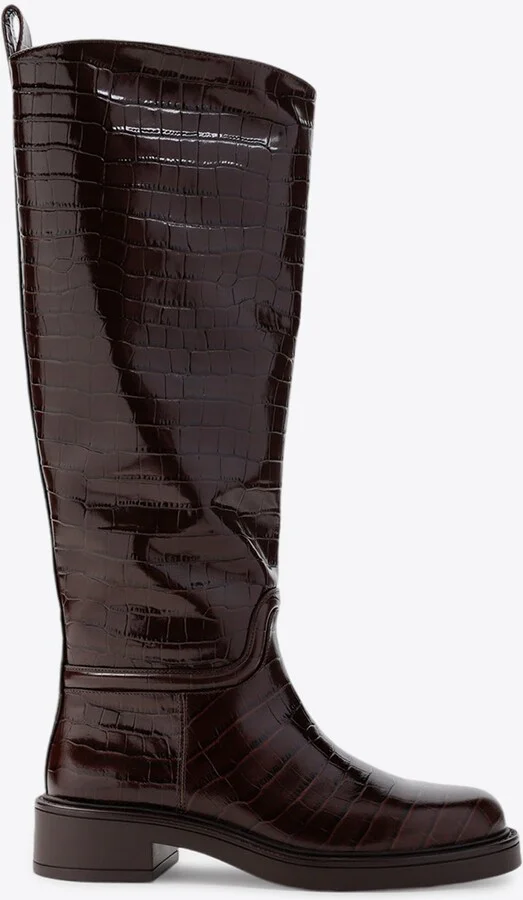 Celia Riding Boots in Croc-Embossed Leather