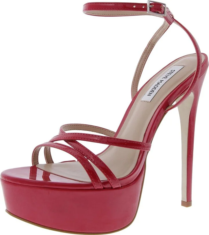 Celia Womens Strappy Patent Platform Sandals