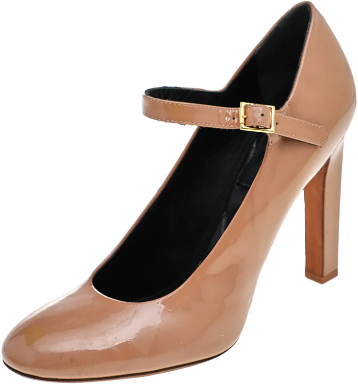 Celine Beige Patent Leather Mary Jane Pumps Size 37