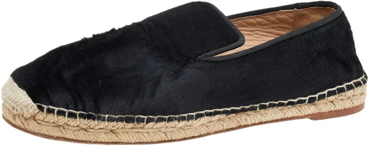 Celine Black Calf Hair Espadrille Flats Size 41