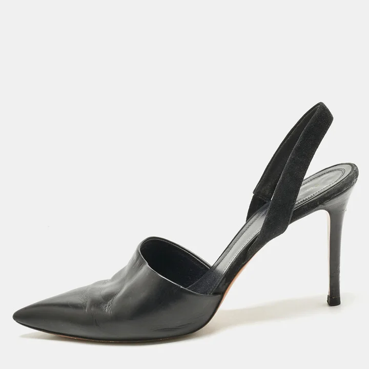 Celine Black Leather and Suede Slingback Pumps Size 38.5
