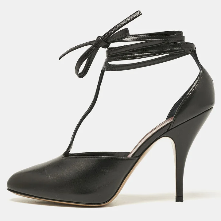 Celine Black Leather Ankle Wrap Pumps Size 37.5