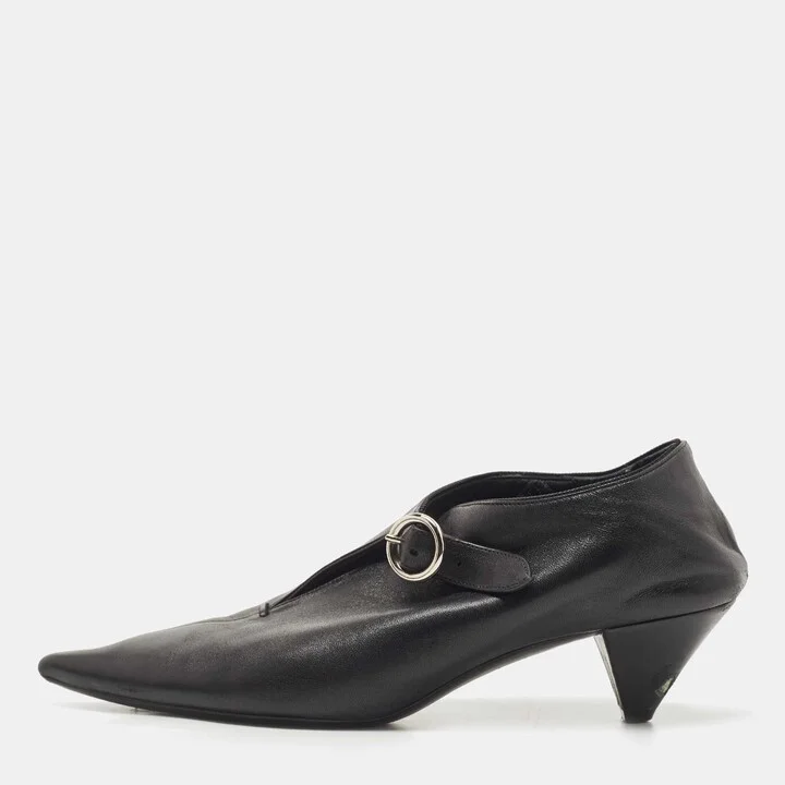 Celine Black Leather Buckle Detail Pointed Toe Booties Size 36