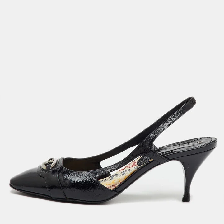 Celine Black Leather Logo Slingback Pumps Size 37.5