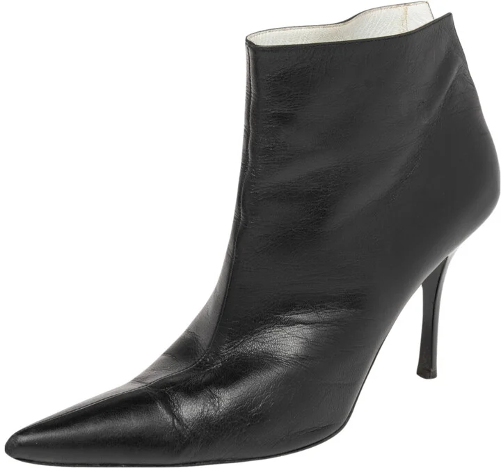 Celine Black Leather Pointed Toe Ankle Boots Size 37.5