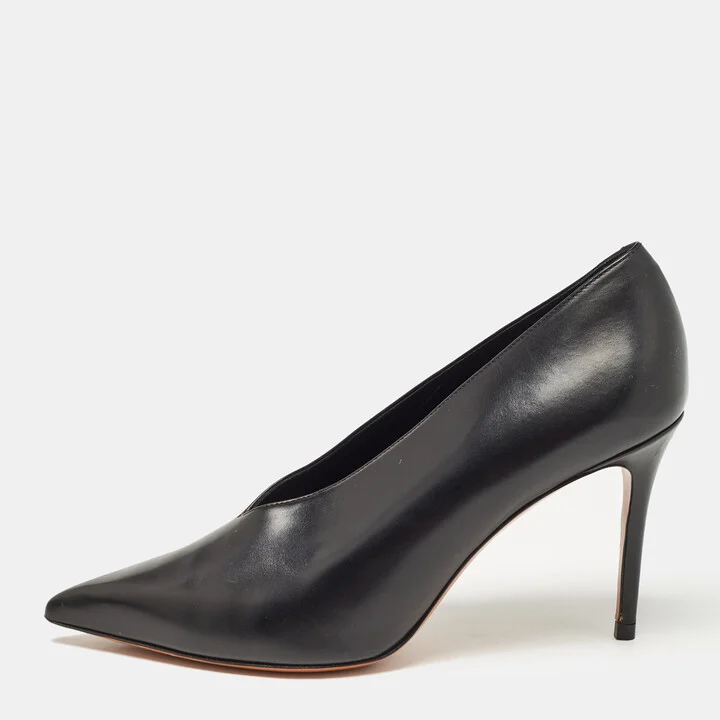 Celine Black Leather V Neck Pumps Size 37.5