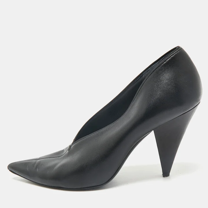 Celine Black Leather V Neck Pumps Size 38