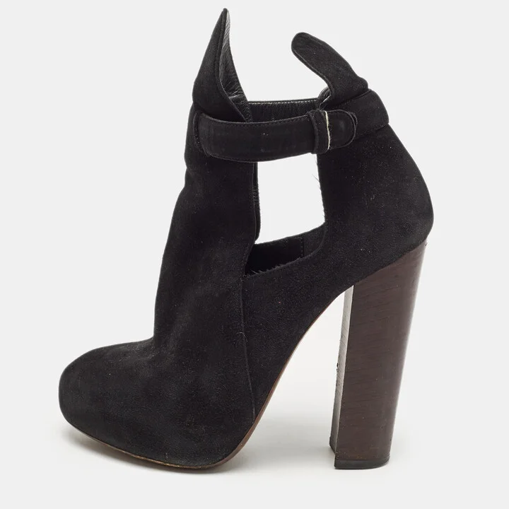 Celine Black Suede Platform Block Heel Ankle Booties Size 37