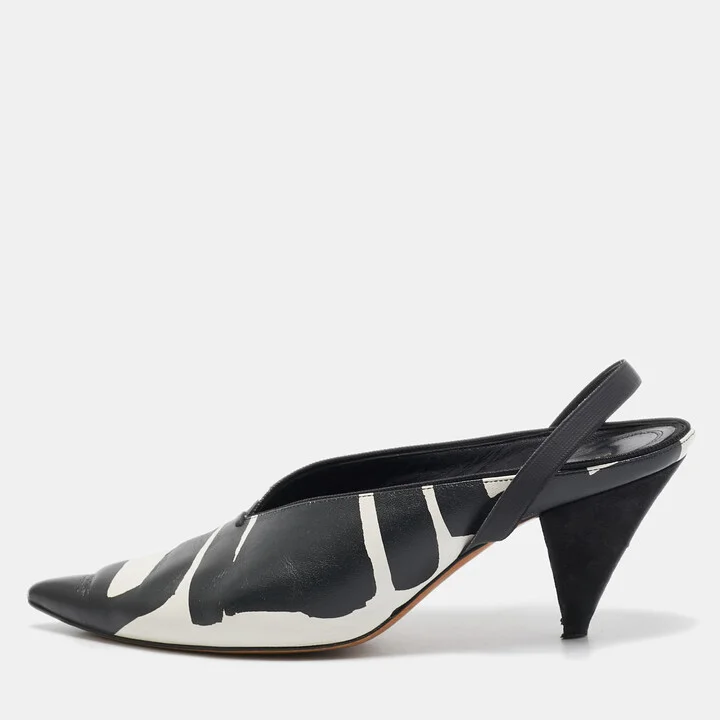 Celine Black/White Leather Pointed Toe Slingback Pumps Size 37.5