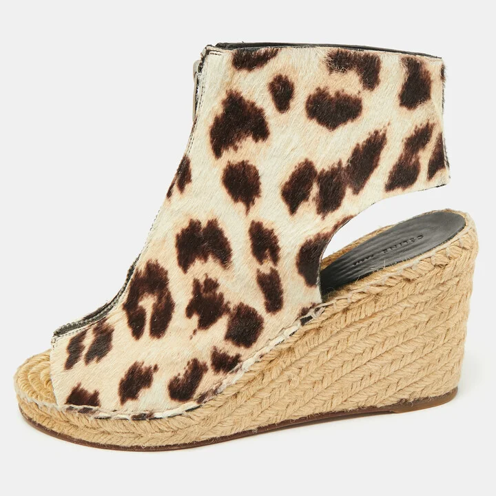 Celine Brown/Cream Calf Hair Wedge Espadrille Sandals Size 37