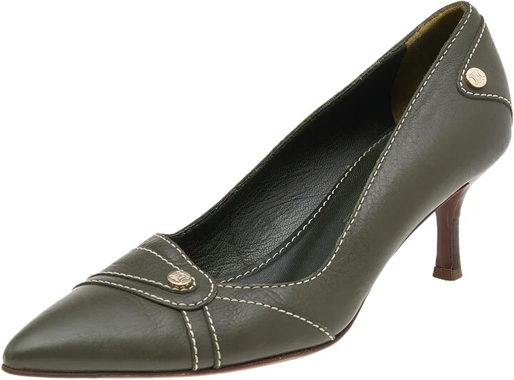 Celine Green Leather Pointed Toe Pumps Size 36.5
