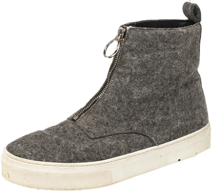 Celine Grey Wool Felt High Top Zip Up Sneaker Size 38