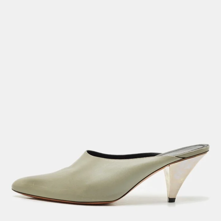 Celine Light Grey Leather Pointed Toe Mules Size 40