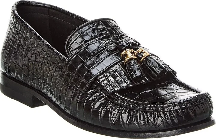 Celine Luco Triomphe Croc-Embossed Leather Loafer