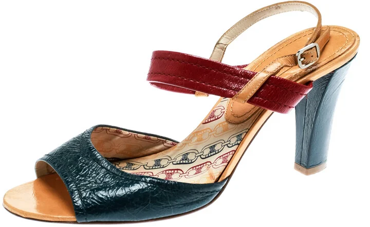 Celine Multicolor Leather Slingback Open Toe Sandals Size 39.5