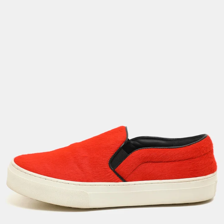 Celine Orange Calf Hair Slip On Sneakers Size 36
