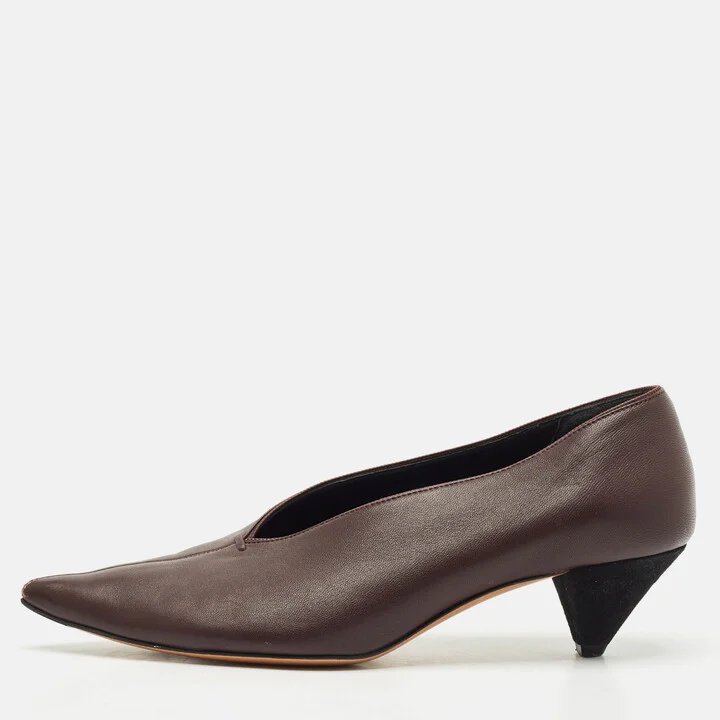 Celine Plum Leather V Neck Pumps Size 38