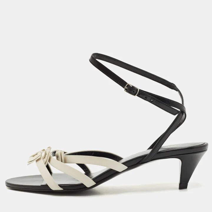 Celine White/Black Leather Ankle Strap Sandals Size 38