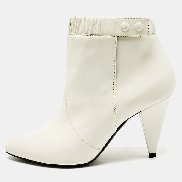 Celine White Leather Pointed Toe Ankle Boots Size 38