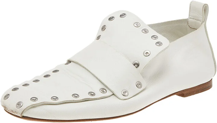 Celine White Leather Rivet Studs Loafers Size 36.5