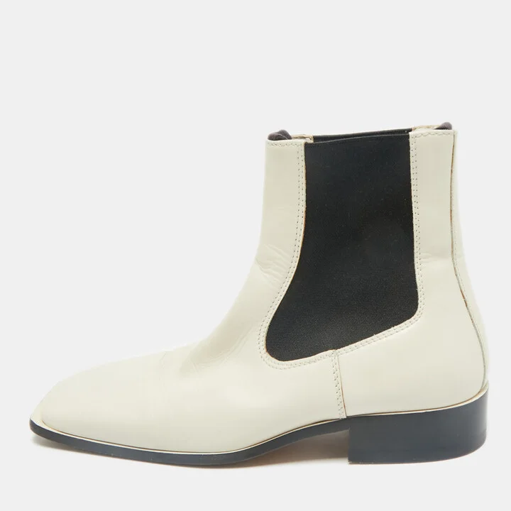 Celine White Leather Square Toe Ankle Boots Size 36