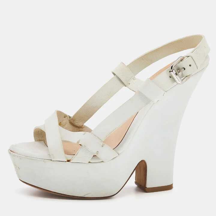 Celine White Leather Strappy Platform Sandals Size 37