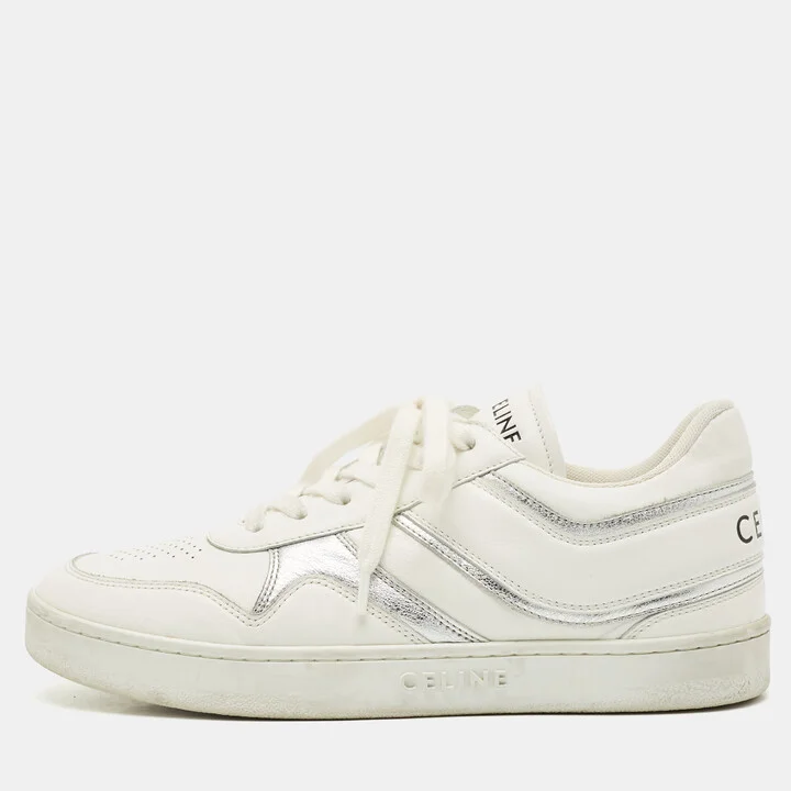 Celine White/Silver Leather Trainer Low Top Sneakers Size 39